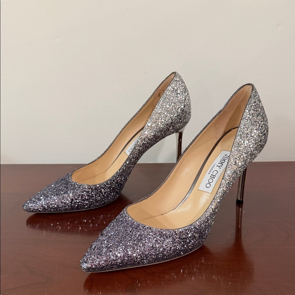 Jimmy Choo Glittering Silver and Black Heels - Picture 3 of 8